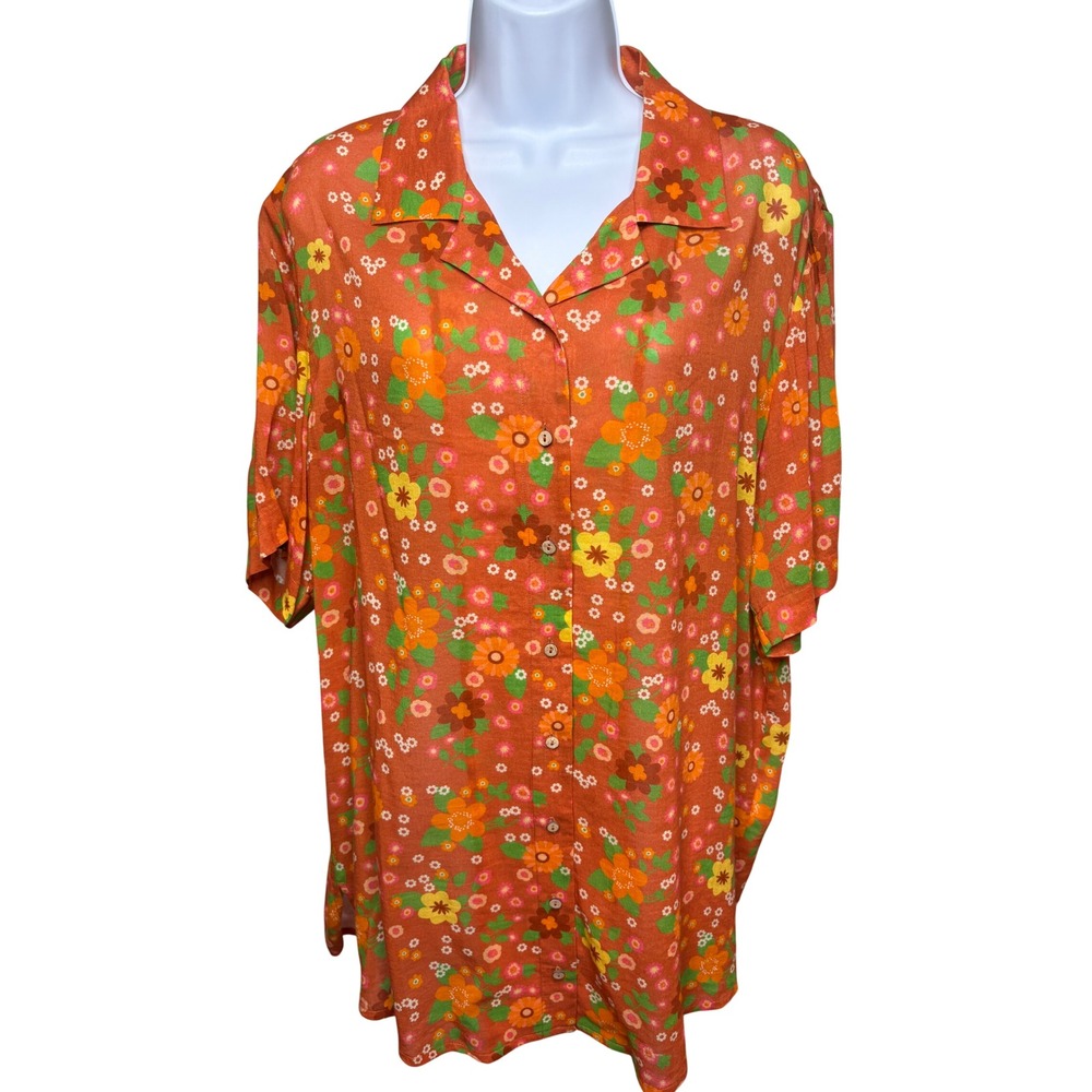 SPELL Womens Orange Floral Button Down Shirt S 70s Retro Boho Sample Stage Girly